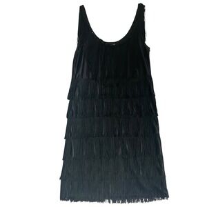California Costume Dress L Mini Black Sleeveless Fringed Cosplay Gatsby Made USA